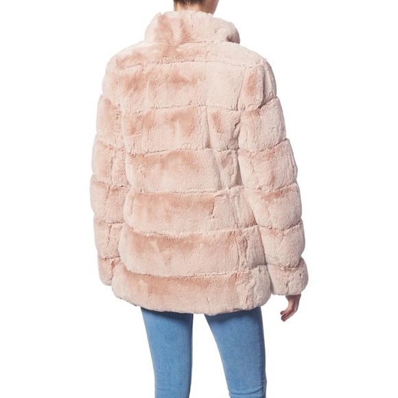 Light pink Via Spiga Faux Fur Jacket Reversible Coat with Stand Collar medium - Picture 4 of 8